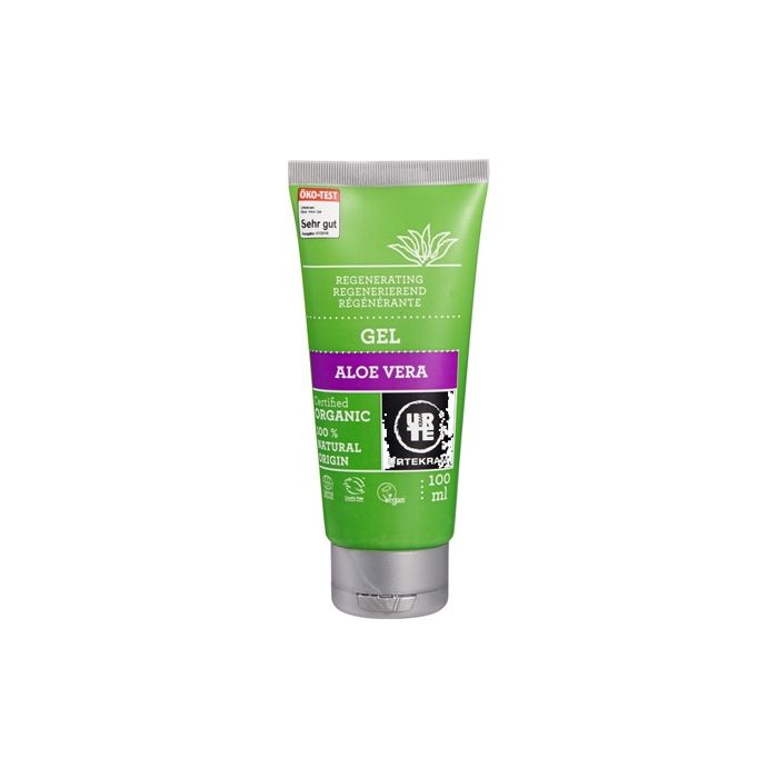 The green squeeze bottle of Urtekram aloe vera gel. 