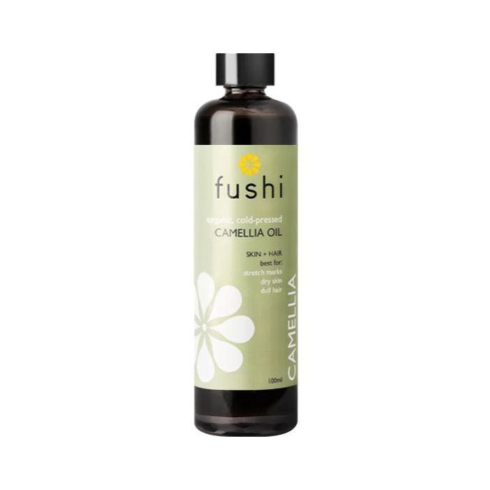 Bottle of Fushi camellia oil for skin and hair. 